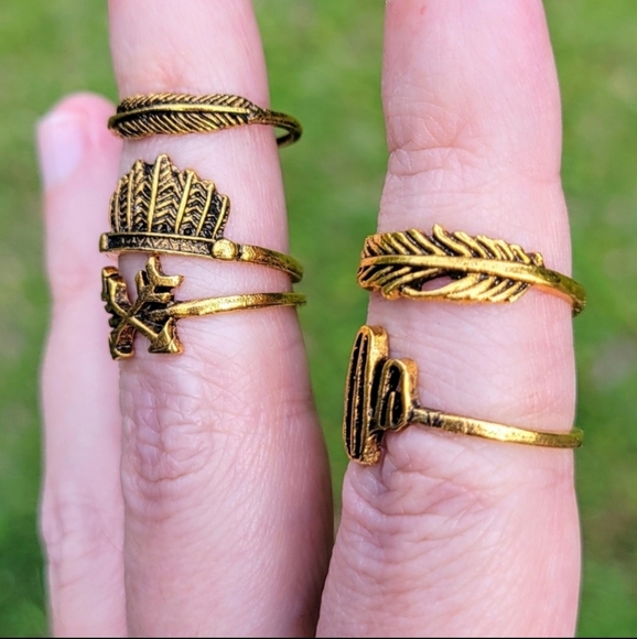 Southwest Boho Golden Bronze 5 Ring Set Size 6.5 - Picture 3 of 8